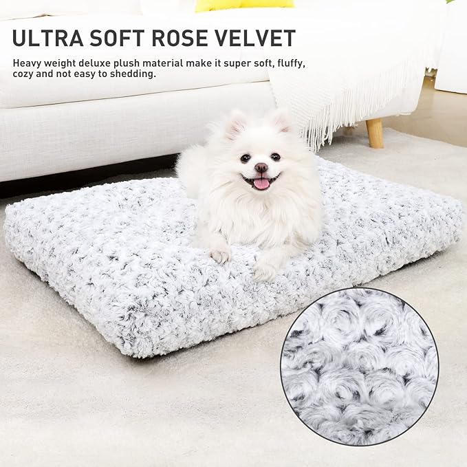 KSIIA Washable Dog Bed Deluxe Plush Dog Crate Beds Fulffy Comfy Kennel Pad Anti-Slip Pet Sleeping Mat for Large, Jumbo, Medium, Small Dogs Breeds, 29" x 21", Gray