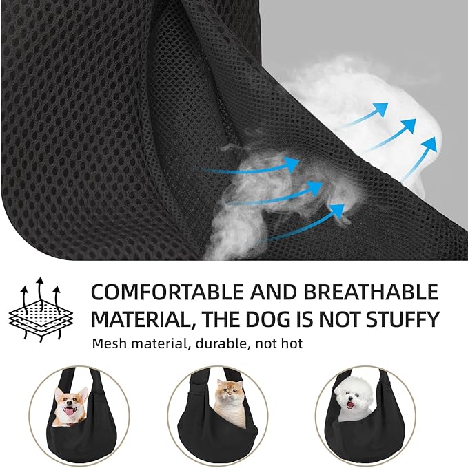 Dog Carrier Sling - Ultra Breathable Reversible Puppy Carrier Purse with Storage Pocket, Travel Safety Harness, Hand-Free Dog Sling Carrier for Carry Small Dogs and Cats, Dog and cat Harness (Black)
