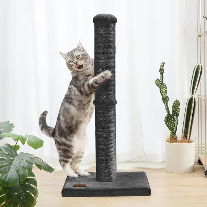 34inch Cat Scratching Post with Natural Sisal Rope 4.3Inch Large Diameter Scratcher Post Tree for Indoor Cats Black