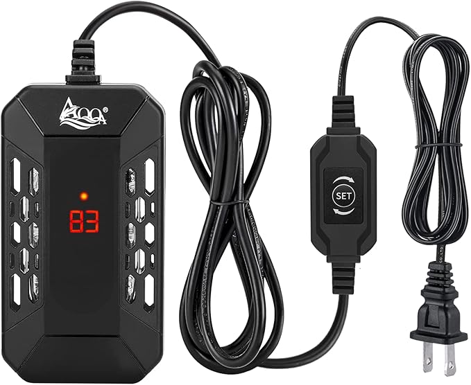 AQQA Aquarium Submersible Heater for Fish Tank, HD Temperature Display and Built-in Thermometer,External Controller Temperature Control Range 59℉-93℉,Safety Control Protects 50W