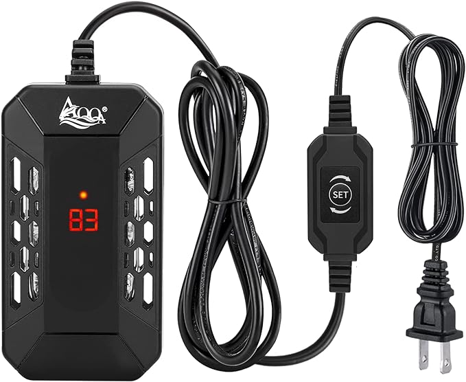 AQQA Aquarium Submersible Heater for Fish Tank,HD Temperature Display and Built-in Thermometer,External Controller Temperature Control Range 59℉-93℉,Safety Control Protects 100W