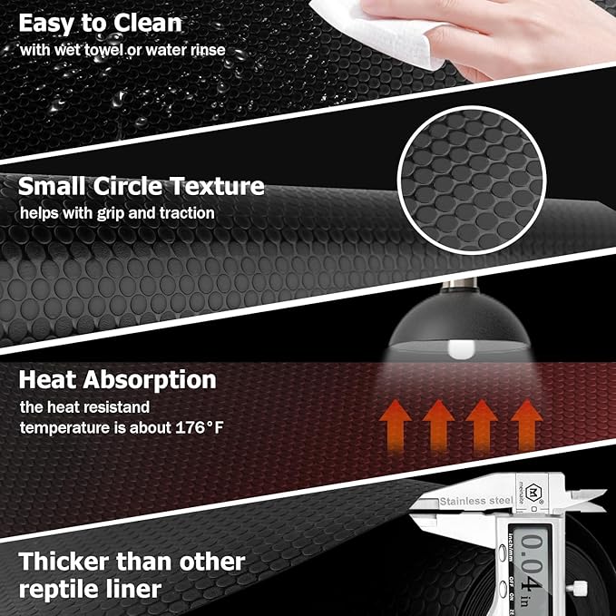 Reptile Tank Accessories,EVA Leopard Gecko Bearded Dragon Tank Accessories, Terrarium Tank Decor Carpet Substrate for Lizard, Iguana, Snake, Tortoise, Non-Adhesive Reptile Habitat Bedding, Black