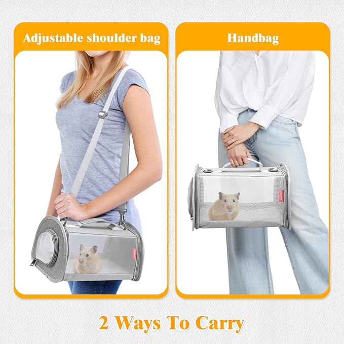 Small Animal Carrier Bag, Portable Guinea Pig Travel Carrier, Breathable Small Pet Bag for Guinea Pig Bird Rabbit Hamster Chinchilla Hedgehog Sugar Glider Outgoing Travel Carrying Case (Grey)