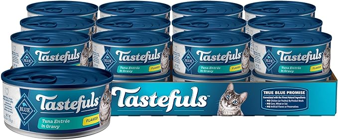 Blue Buffalo Tastefuls Natural Flaked Wet Cat Food, Tuna Entrée in Gravy 5.5-oz cans (Pack of 24)