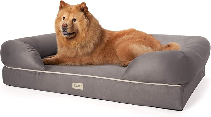 Friends Forever XX-Large Dog Bed, Orthopedic Dog Sofa Memory Foam Mattress, Calming Dog Couch Bed, Wall Rim Pillow, Water Resistant Liner, Washable Cover, Non-Slip Bottom, Chester, XX-Large Grey