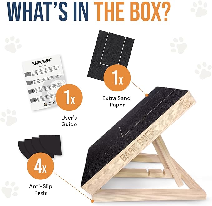 The 'BARK BUFF' - Dog Nail Scratch Board with Built-in Treat Box for Stress-Free Nail Maintenance - Durable Pet Care Solution for Dog Nail File - Extra Sandpaper Sheet Included