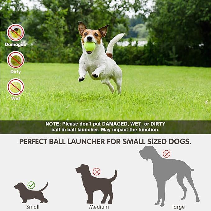 Dog Ball Thrower Launcher, Automatic Ball Launcher with 6 Mini Tennis Balls, Interactive Dog Toys Indoor Outdoor Ball Thrower Machine for Small Dogs with 3 Distance Settings