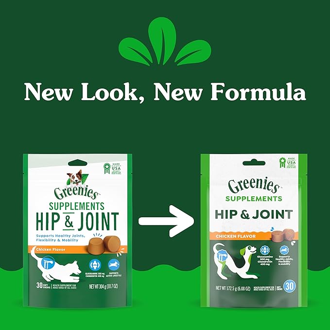 Greenies Supplements Hip and Joint Supplements for Dogs, Chicken Flavor, 30 Count Soft Chews Dog Joint Supplements, 6.08 oz.