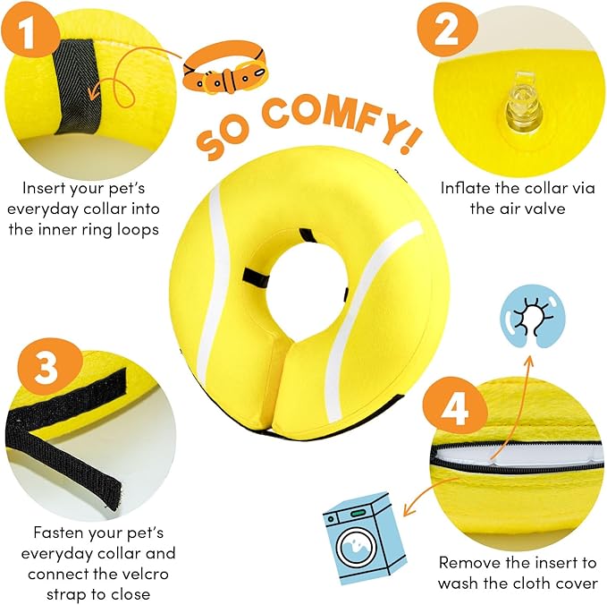 BENCMATE Protective Inflatable Collar for Dogs and Cats - Soft Pet Recovery Collar Does Not Block Vision E-Collar (Medium, Tennis)