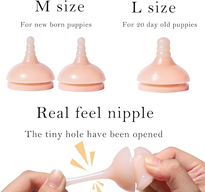 Doggiema Puppy Feeder Bottle, Silicone Feeding Nipple and Syringes for All Breed of Puppies and Other Animals (300ml Bottle+2 Sizes Nipple(M/L)+1 Syringe)