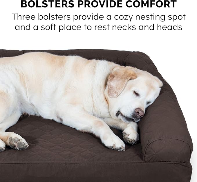 Furhaven Orthopedic Dog Bed for Medium/Small Dogs w/ Removable Bolsters & Washable Cover, For Dogs Up to 35 lbs - Quilted Sofa - Coffee, Medium