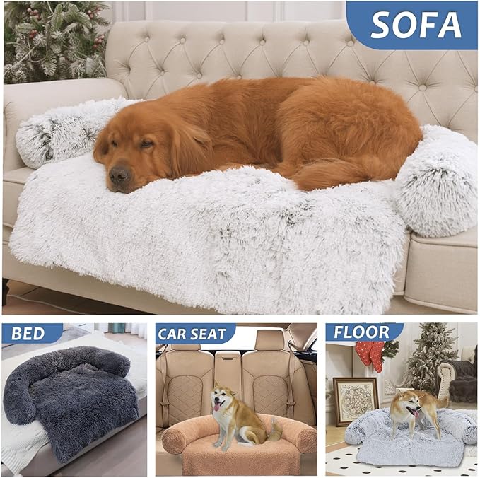 Dogs/Cats Bed Mats, Couch Cover for Dogs, Sofa Style Luxurious Mat for Pets, Waterproof Lining and Nonskid Bottom Perfect on Dog Crate, Cat Cage or in The Car. (Dark Gray Granular, L)