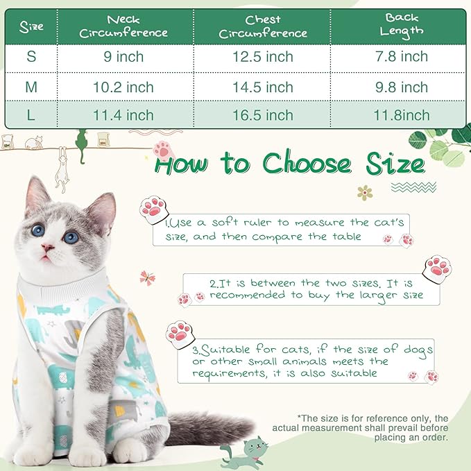 3 Pieces Cat Recovery Suit Kitten Recovery Suit E-Collar Alternative for Cats and Dogs Abdominal Skin Anti Licking Pajama Suit (Cute Pattern, Large)