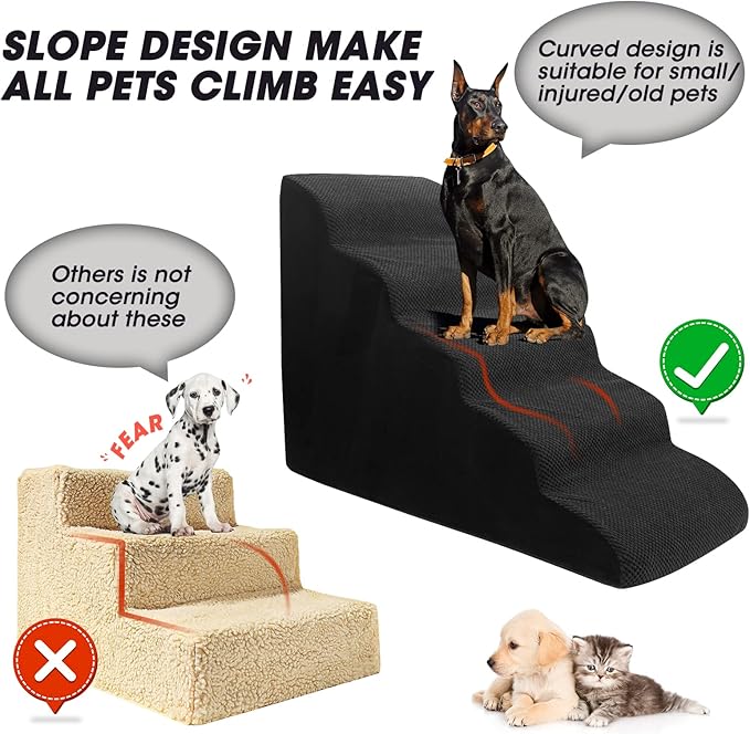 Foam 5 Tier Dog Steps&Stairs for High Beds 25 inches High, Tall Extra Wide Pet Stairs/Steps for High Beds/Bedsides,Non-Slip Dog Ramps for Small Dogs, for Older Dogs/Cats Injured(Black)