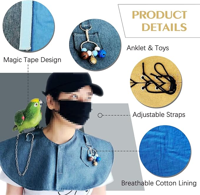 Bonaweite Pet Bird Shoulder Poop Protector, Anti-Bite Shoulder Pad Diaper Shawl for Parrot, Protective Anti-Scratch Arm Guard for Macaw African Budgies Parakeet Agapornis Fischeri Cockatiel Lovebird