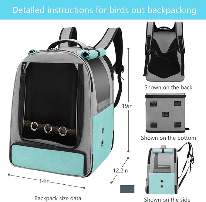 Bird Backpack Carrier,Bird Travel cage Backpack with Tray and Standing Perch,Feeding Tank,Waterproof pad,Used for Parakeets,hornbirds,Lovebirds,Small and Medium-Sized Bird