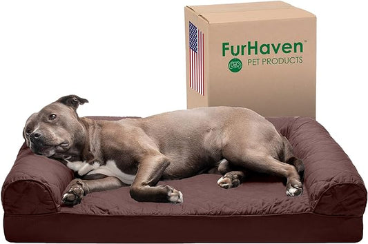 Furhaven Orthopedic Dog Bed for Large/Medium Dogs w/ Removable Bolsters & Washable Cover, For Dogs Up to 55 lbs - Quilted Sofa - Coffee, Large, (Quilted) Coffee