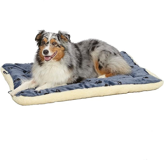 MidWest Homes for Pets Reversible Paw Print Pet Bed in Blue / White, Dog Bed Measures 40L x 26W x 3.5H for Large Dogs, Machine Wash