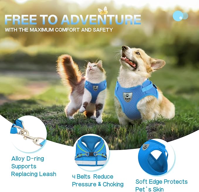 Supet Cat Harness and Leash Set for Walking Cat and Small Dog Harness Soft Mesh Harness Adjustable Cat Vest Harness with Reflective Strap Comfort Fit for Pet Kitten Puppy Rabbit