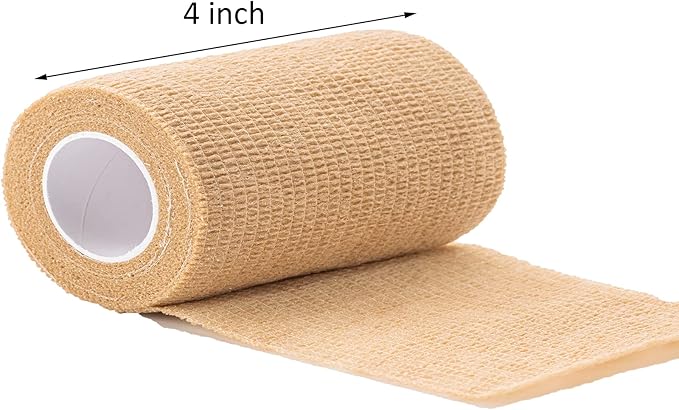 12 Pack Cohesive Bandage Tape, Self Adherent Vet Wrap, 4Inch Elastic Bandage, Flexible Athletic Self Adhesive Bandage Wrap for Handle Grip, Sports (Beige)