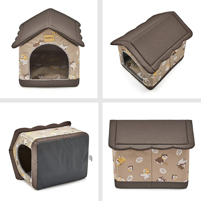 Jiupety Dog House Indoor, M Size Indoor Dog House for Medium and Small Dog, Warm Cave Sleeping Nest Bed for Cats and Dogs, Brown