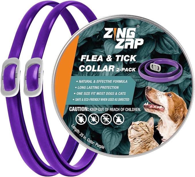 Flea &Tick Collar 2-Pack Purple, Protects from Biting Insects, Adjustable Fits Both Dogs&Cats, Built-in Plant Based Formula, Slow Release Lasting Protection, Waterproof