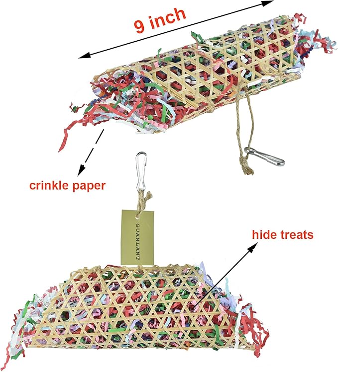 4 Pack Shredder Foraging Feeder Bird Toys Treat Basket for Parrots, Conure Shredding Chewing Paper Hanging Cage Climbing Foot Toys with Bell for Parakeets Cockatiel African Grey