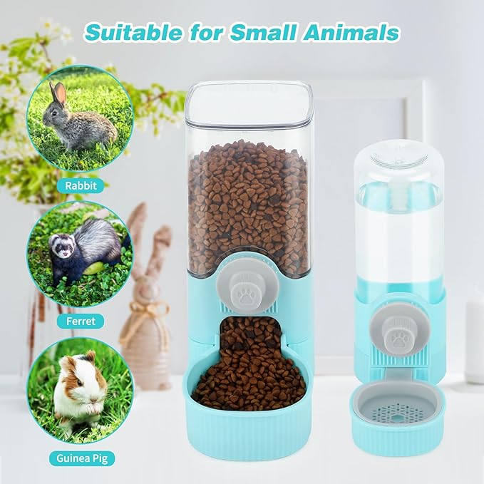 YUEPET Rabbit Food Water Dispenser, Large Capacity Bunny Feeder for Cages Automatic Rabbit Water Dispenser Suitable for Rabbits Ferrets Guinea Pigs Small Animals(Blue)