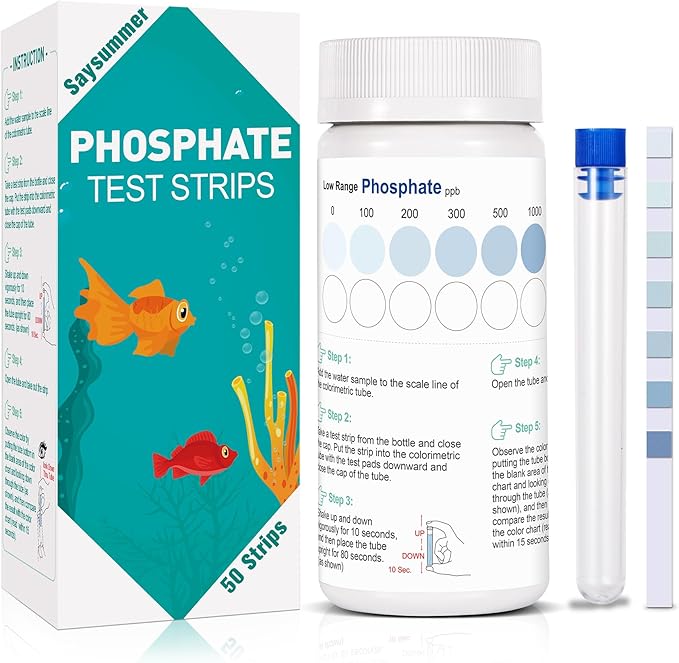 Phosphate Test Kit, 50 Count Aquarium Phosphate Test Strips, Aquarium Water Test Kit Fast & Easy Testing Phosphate for Freshwater & Saltwater