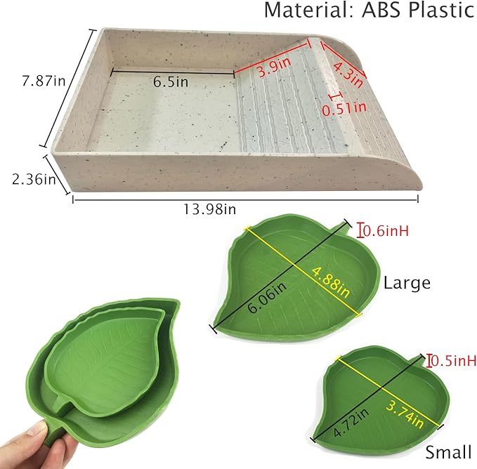 3pcs Tortoise Food Dish with Ramp and Basking Platform Leaf Tortoise Water Food Bowls Reptile Water Dish Turtle Reptile Pool for Amphibians Gray