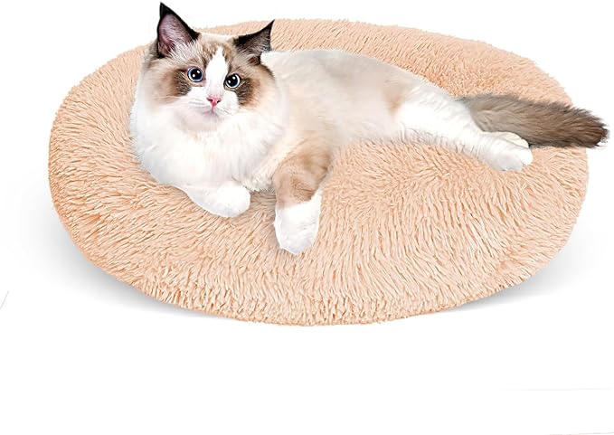 Cat Bed for Indoor Cats, 20 Inch Calming Soft Plush Cat Bed Dog Bed for Small Medium Cats or Dogs,Washable-Round Pet Bed for Puppy and Kitten with Slip-Resistant Bottom