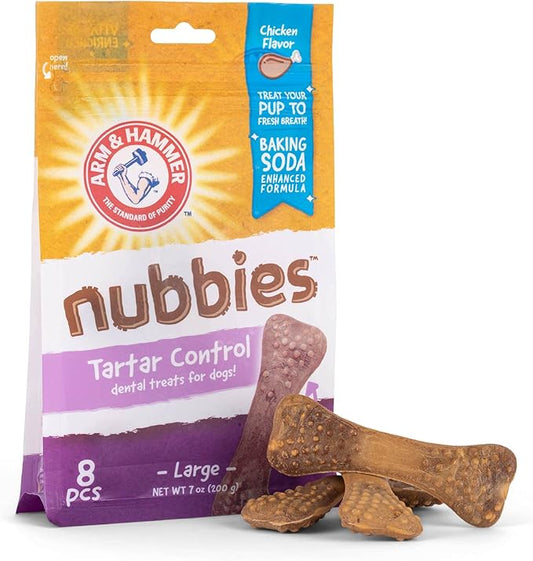 Arm & Hammer for Pets Nubbies Dental Treats for Dogs | Dental Chews Fight Bad Breath, Plaque & Tartar Without Brushing | Chicken Flavor, Size Large (Pack of 1,8 Count Total)