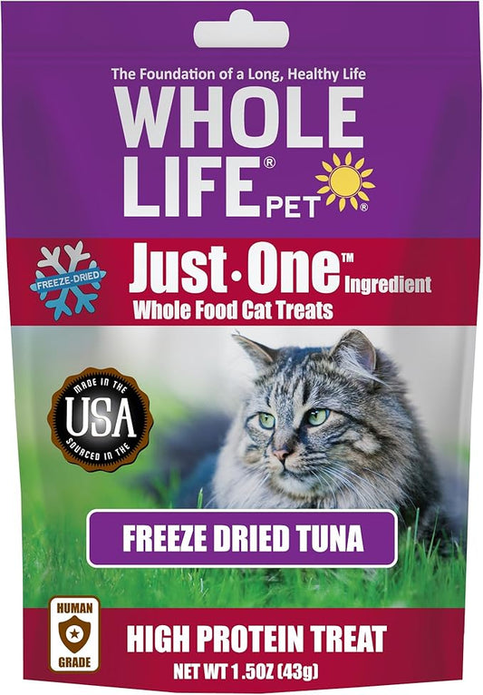 Whole Life Pet Just One Tuna - Cat Treat Or Topper - Human Grade, Freeze Dried, One Ingredient - Protein Rich, Grain Free, Made in The USA, 1.5 Ounce