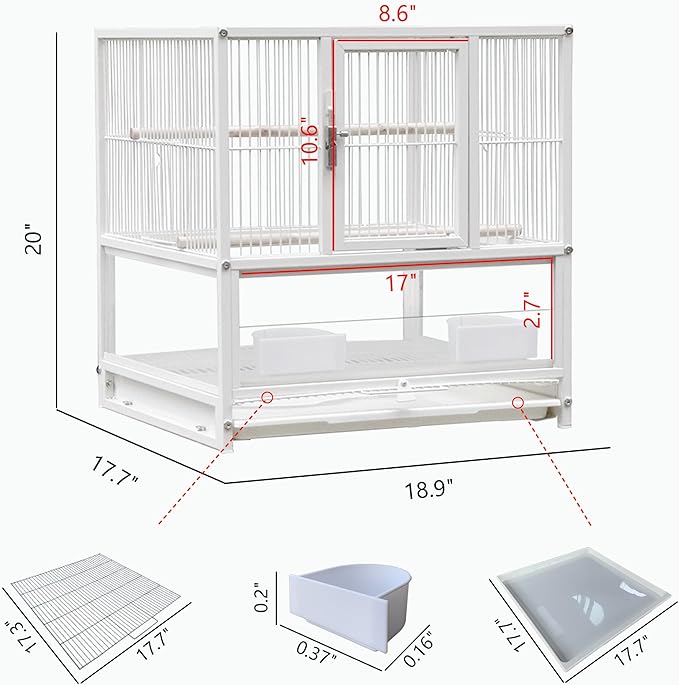 Parakeet Cage Wrought Iron Breeding Flight 30 Inch Height Wrought Iron Bird Cage with Rolling Stand for Conures Lovebirds Cockatiels Finches, White