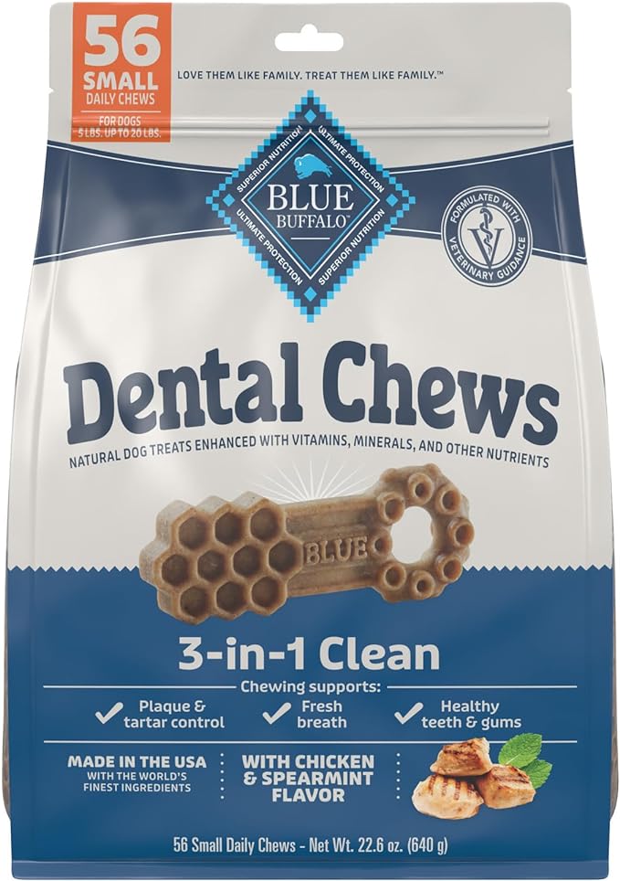 Blue Buffalo Dental Chews Small Natural Dog Treats, Chicken & Spearmint 22.6-oz Bag (56 Count)