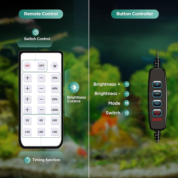 Lominie LED Aquarium Light, Planted Tank Light 4 Channels Remote Control 6500K Aquarium LED Light for Freshwater Fish Tank Refugium with Gooseneck (A20 18W Freshwater)