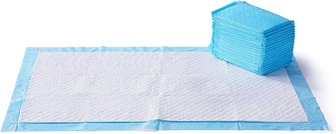 Amazon Basics Dog and Puppy Pee Pads with 5-Layer Leak-Proof Design and Quick-Dry Surface for Potty Training, Heavy Duty Absorbency, Giant, 27.5 x 44 Inch - Pack of 30, Blue & White