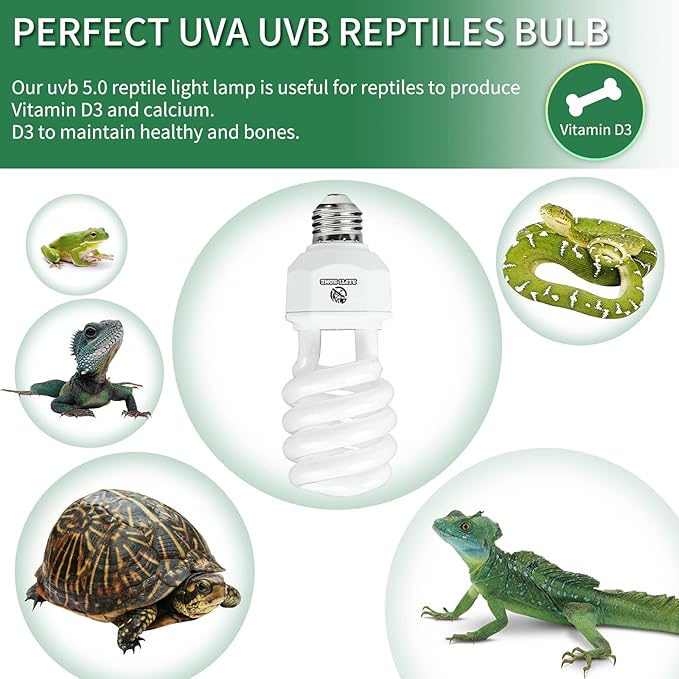 UVA UVB Reptile Light 23W 5.0,Tropical & Sub-Tropical Terrarium Compact Fluorescent Lamp,UVB Reptile Light Bulb for Snake,Chameleons,Iguanas,Turtles