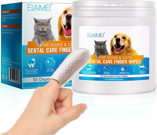 Dog Teeth Cleaning Wipes - Pet Dental Finger Wipes for Dogs, Pet Oral Cleansing Teeth Wipes for Dogs & Cats Tooth and Gums, Reduces Plaque, Freshens Breath and Pets Oral & Dental Care Wipes - 50 pc