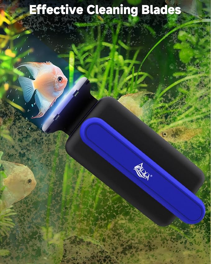 AQQA Magnetic Aquarium Fish Tank Glass Cleaner, Dual-Blades Algae Scraper Glass Cleaner Scrubber, Double Side Floating Aquarium Magnetic Brush for 0.2-0.6 Inch Thick Glass Aquariums Tank (L)