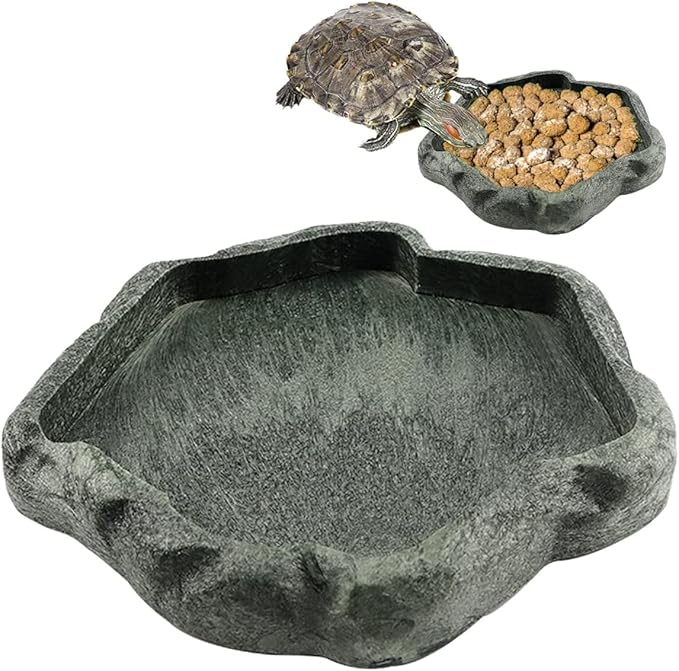 AYNEFY Reptile Food Water Rock Bowls,Resin Reptile Feeder Lizard Worm Feeding Dish Amphibian Feeder Bowl Terrarium Decor for Bearded Dragons Leopard Gecko Frog Snake(Emerald