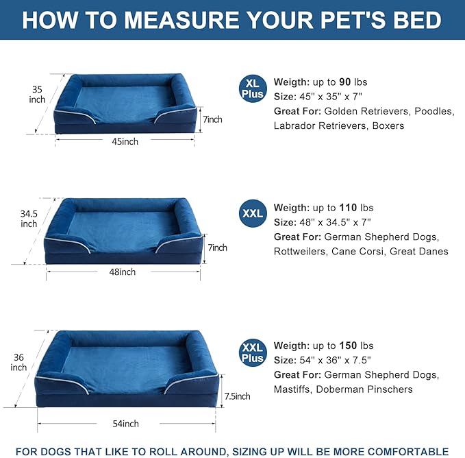 WNPETHOME Waterproof Dog Beds for Jumber Dogs, Orthopedic XXLarge Dog Bed with Sides, Big Dog Couch Bed with Washable Removable Cover, Pet Bed Sofa with Non-Slip Foam for Sleeping