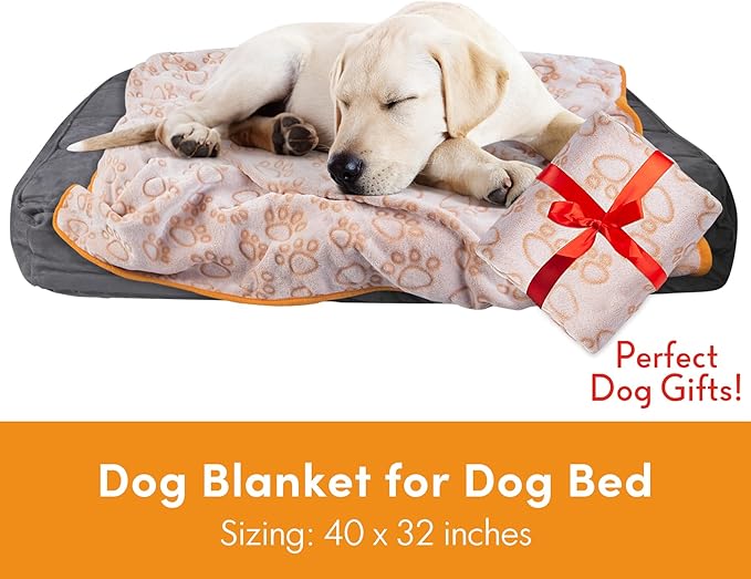 Stuffed Premium Soft Dog Blanket, with Flannel Beige Cute Paw Print, 32 * 40 inches, Cat Blanket Puppy Supplies Dog Products Stuff Essentials