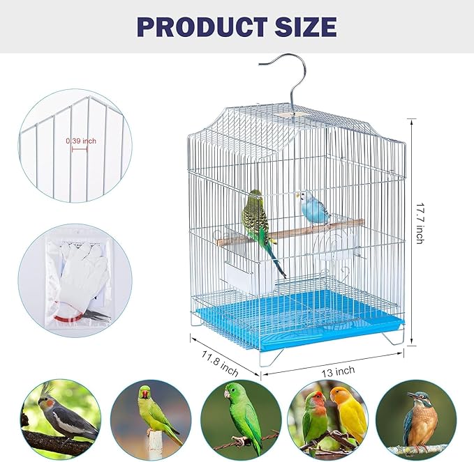 Small Bird Travel Cage-Lightweight Small Birds Starter Kit with Birdcages and Accessories Great for Parakeets Lovebirds Parrotlets Finches Canaries Removable Plastic Tray Include