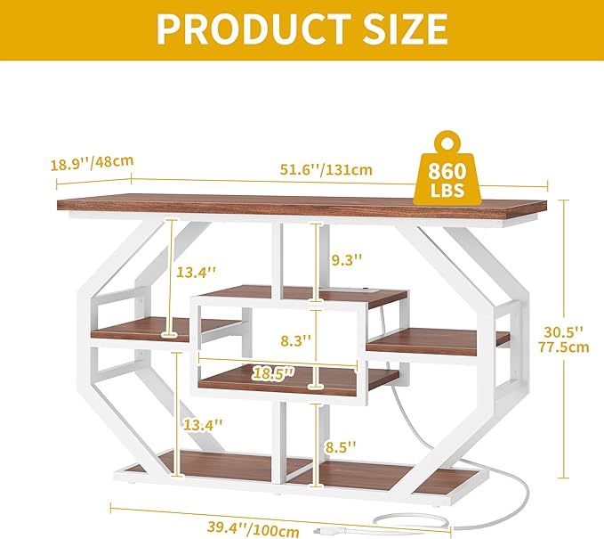 DWVO 55-75 Gallon Aquarium Stand with Power Outlet, Display Stand for Turtle Tank, Reptile Terrarium, Metal Fish Tank Stand Suitable for Living Room, Entryway, 860LBS Capacity, White & Walnut