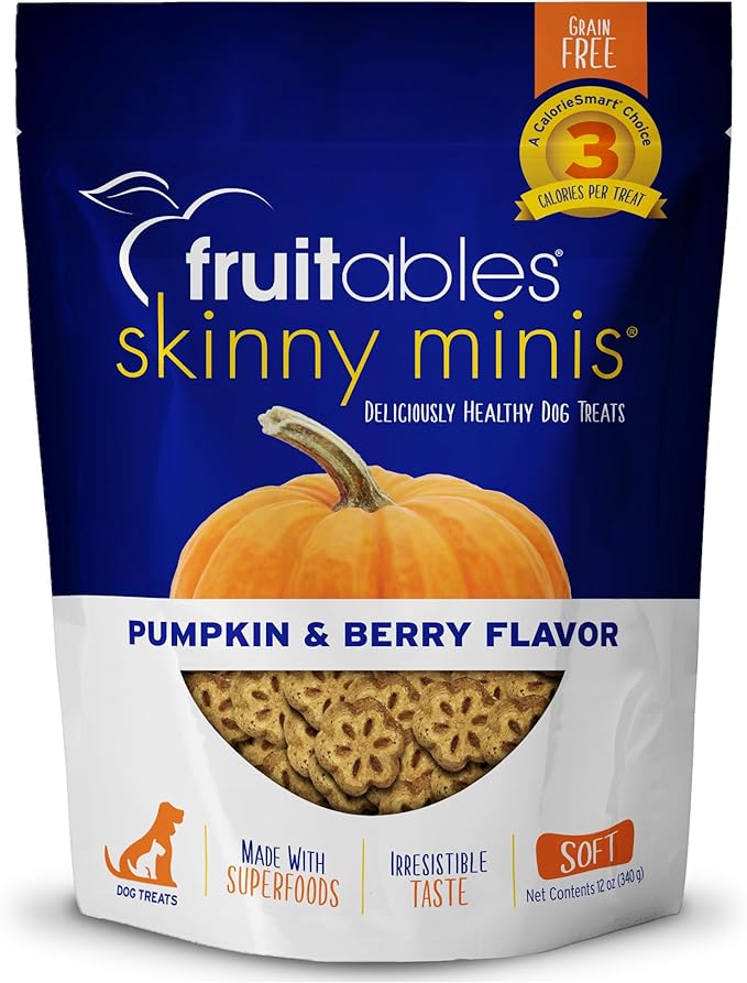 Fruitables Skinny Mini Dog Treats – Healthy Treats for Dogs – Low Calorie Training Treats – Free of Wheat, Corn and Soy – Pumpkin and Berry – 12 Ounces