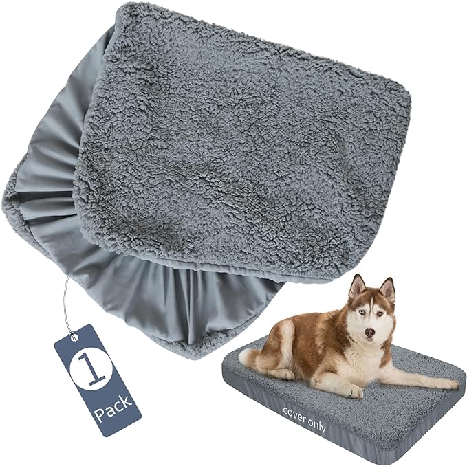 Dog Bed Covers Soft Plush Replacement Washable, Waterproof Dog Bed Liner Grey, Dog Mattress Cover, Pet Bed Cover 54x44 Inches, for Dog/Cat, Cover Only