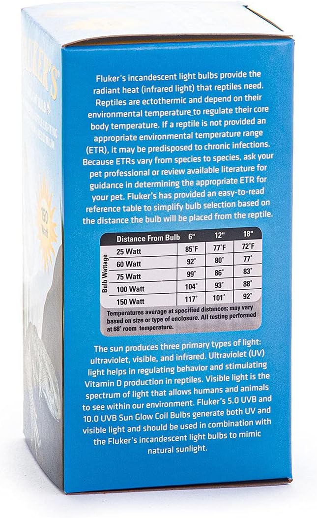 Fluker's Incandescent Reptile Lighting, Full Spectrum Daylight Bulb for Reptiles, Made with Neodymium, Provides Infrared Light, 150-Watt