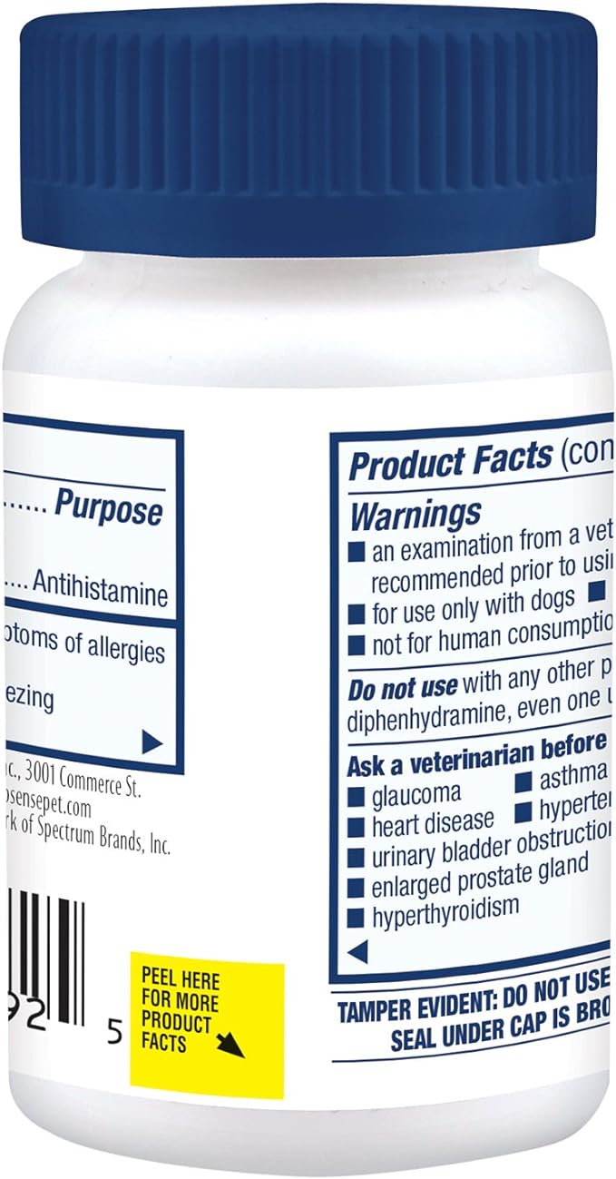 Pro-Sense Itch and Allergy Solutions, for Dogs, Antihistamine 100 Count (Pack of 1)