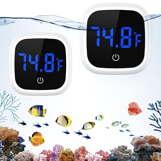 New Version Aquarium Thermometer, 2 Pack Wireless Digital Fish Tank Thermometer, Large LED HD Display, ±0.18°F High Precision, Fahrenheit Tank Temperature Measurement for Fish, Axolotl, Turtle